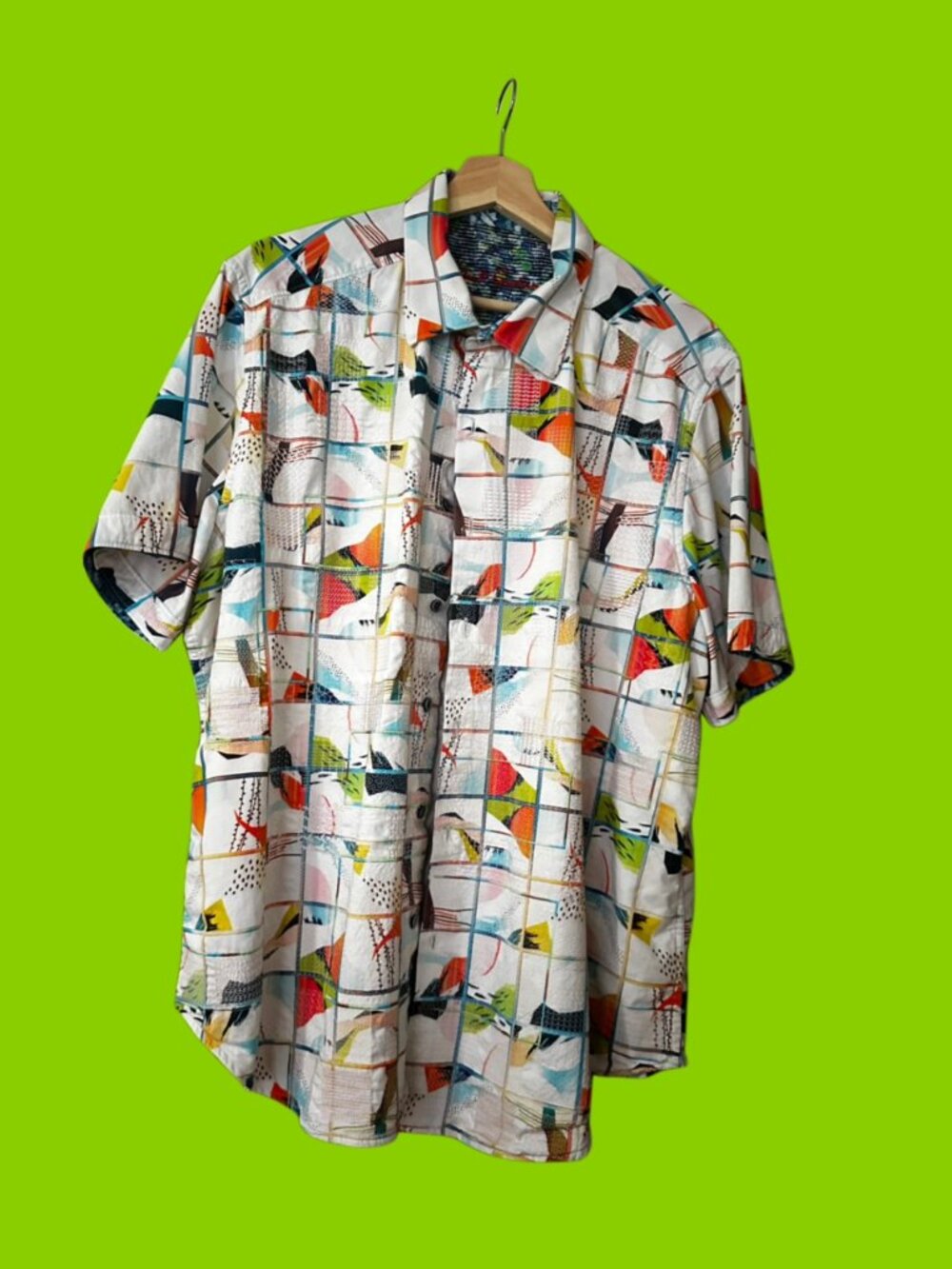 Robert Graham Abstract Geometric Print Short Sleeve Button-Up Shirt 2XL